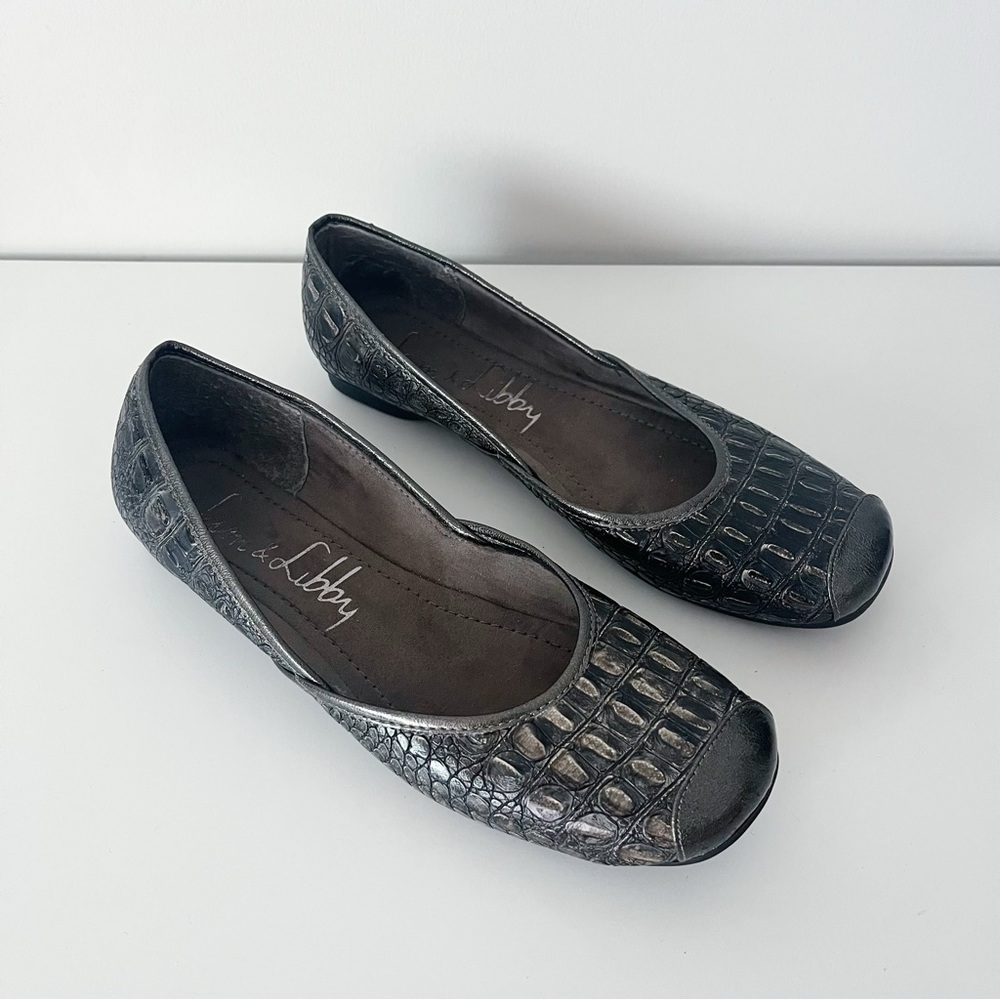 Sam & Libby Black Silver Snakeskin Print Flats